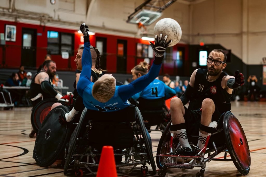 ball in the air wheel chair rugby