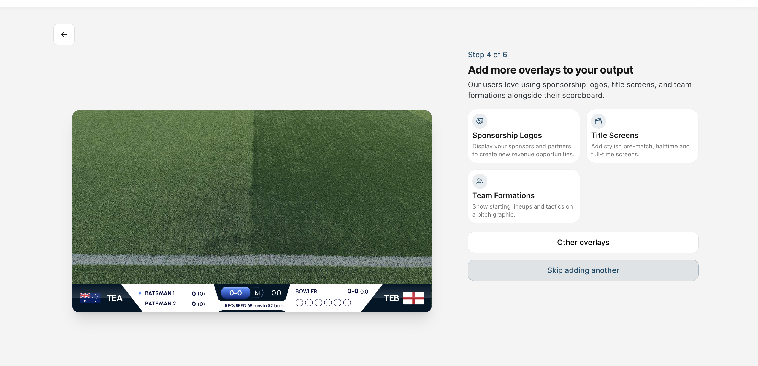 Optional extra stream overlays screen