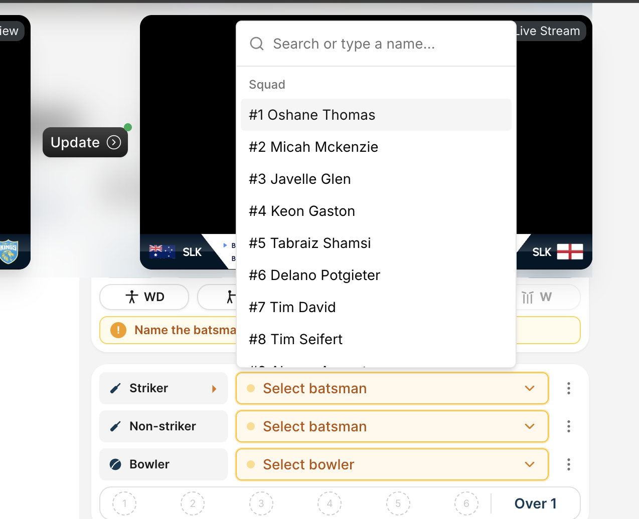 Selecting the striker from the batting squad